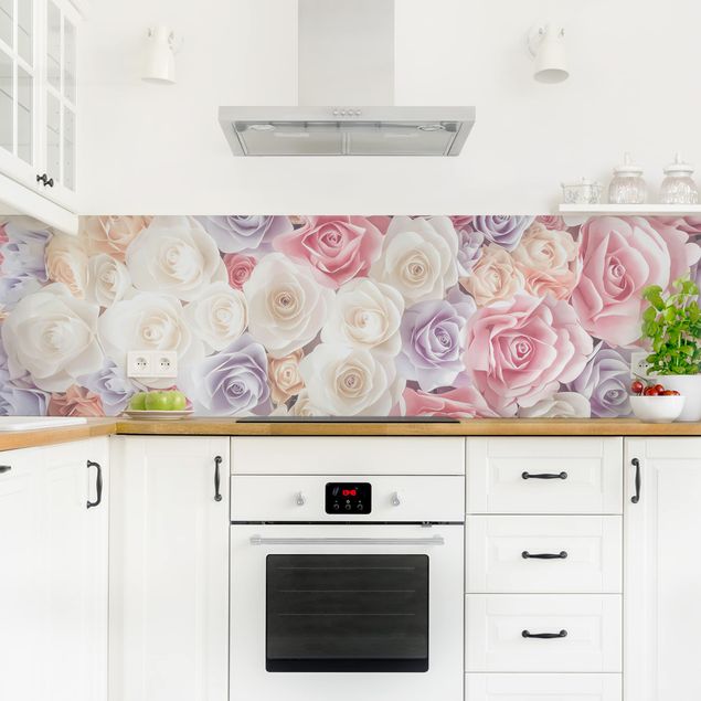 Panele szklane do kuchni Pastelowe papierowe róże artystyczne