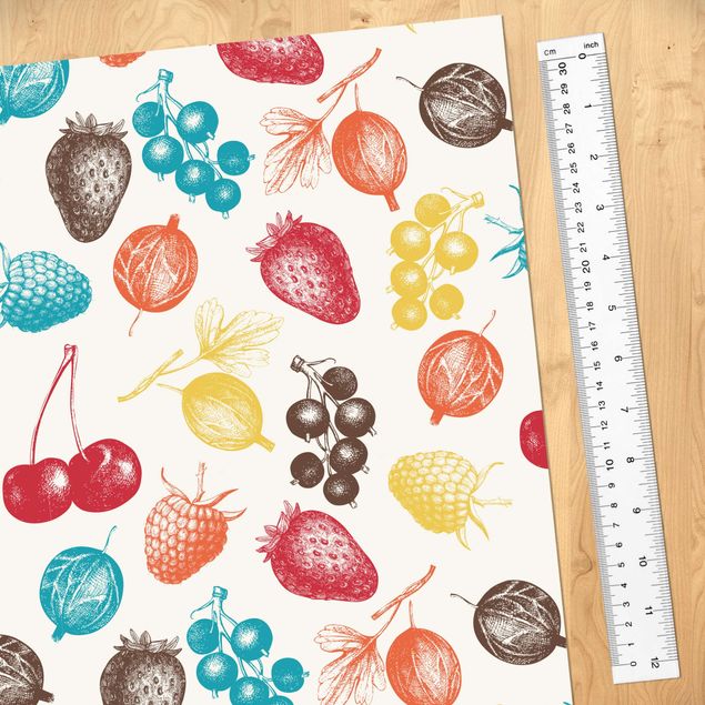 Folia samoprzylepna - Kolorowy, ręcznie rysowany wzór na letnie owoce w kuchni