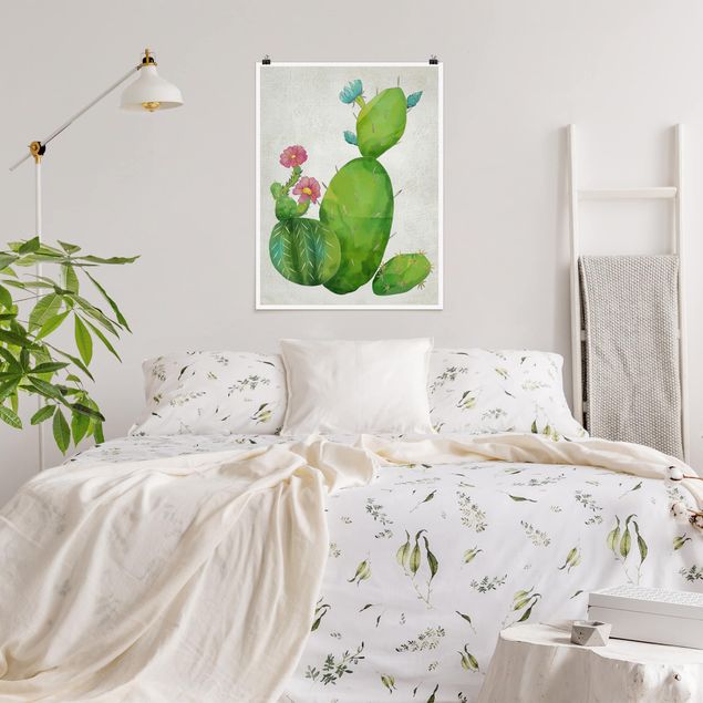 Obrazy nowoczesne Rodzina kaktusów różowo-turkusowy