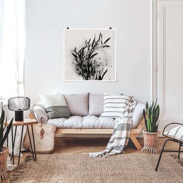 Obrazy do salonu nowoczesne Graficzny świat roślin - Czarny bambus