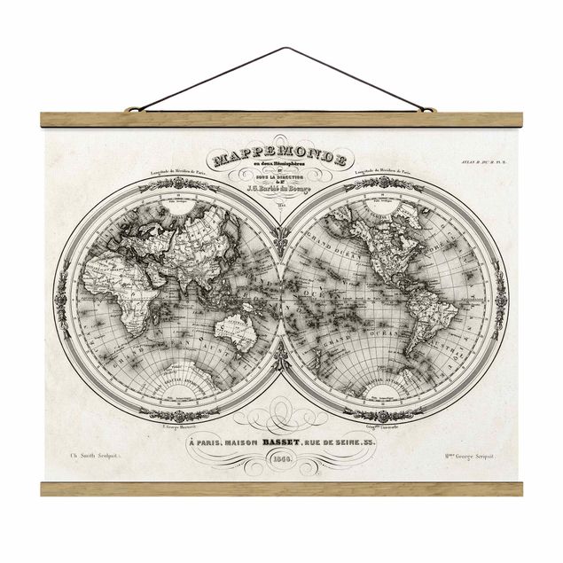 Obrazy retro Mapa świata - francuska mapa półkul z 1848 r.