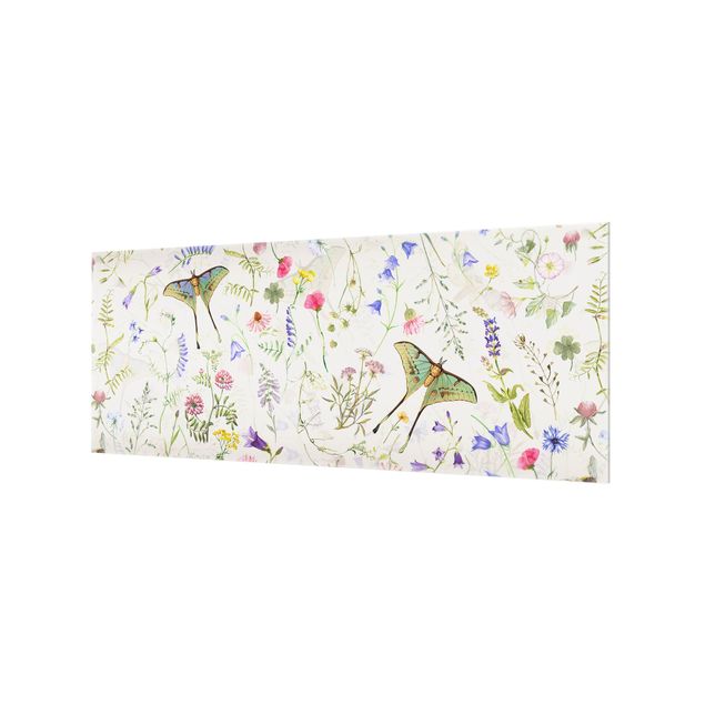 Panel kuchenny - Butterflies With Flowers On Cream Colour - Panorama 1:1