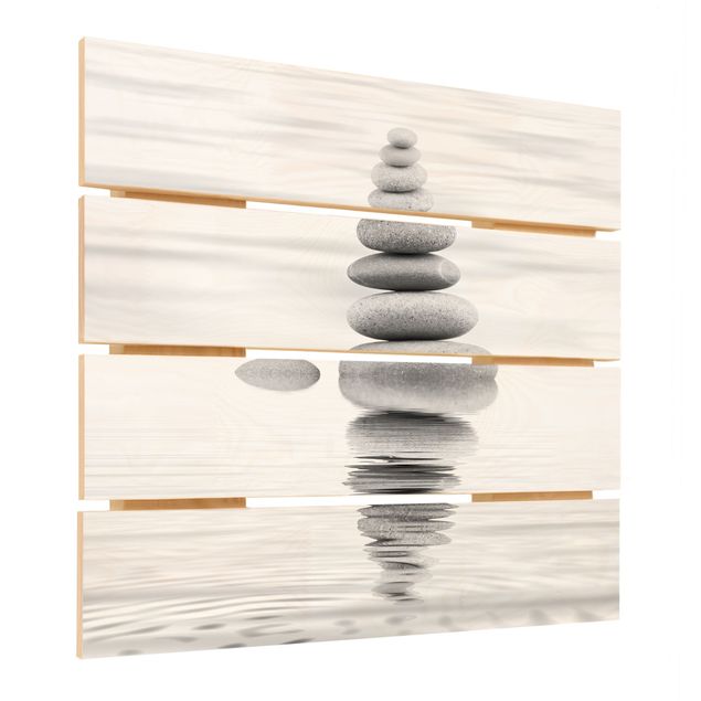 Obraz z drewna - Kamienna wieża w wodzie, czarno-biała