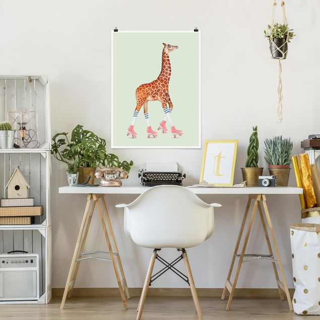 Nowoczesne obrazy do salonu Żyrafa na wrotkach