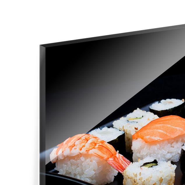 Panel szklany do kuchni - Sushi With Chop Sticks Black
