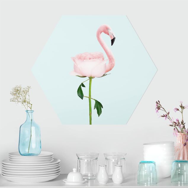 Obrazy do salonu nowoczesne Flamingo z różą