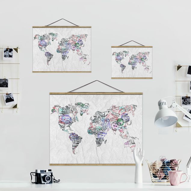 Obrazy na ścianę Mapa świata z pieczątką paszportową