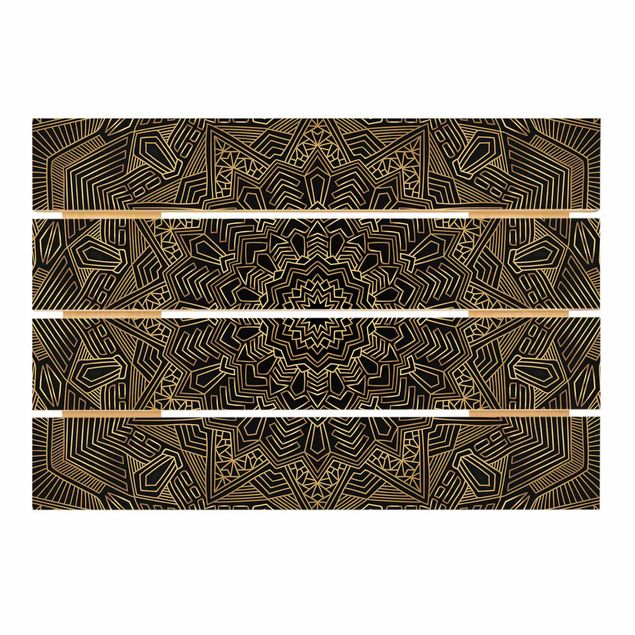 Obraz z drewna - Mandala wzór w gwiazdy złoto-czarny