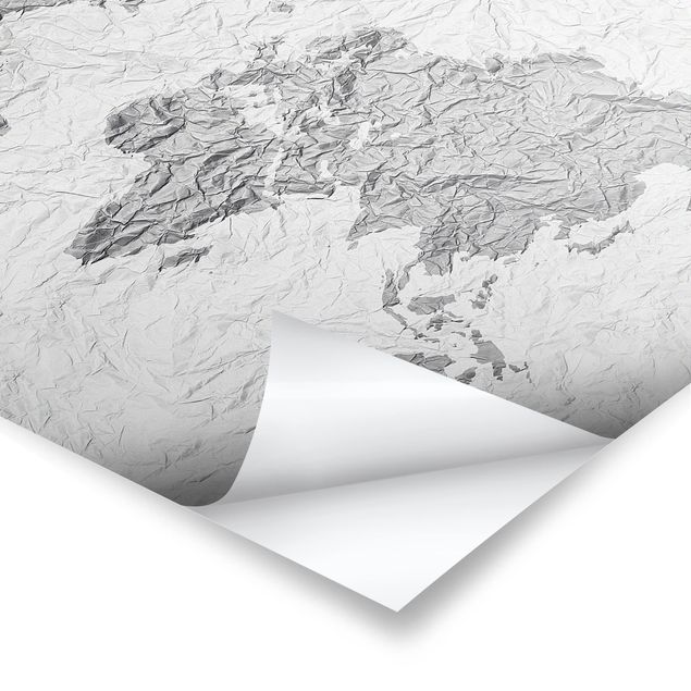 Plakaty na sciane Papierowa mapa świata biała szara