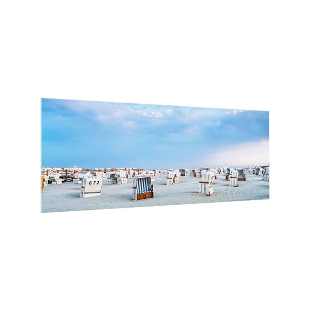 Panel szklany do kuchni - Krzesła plażowe nad Morzem Północnym