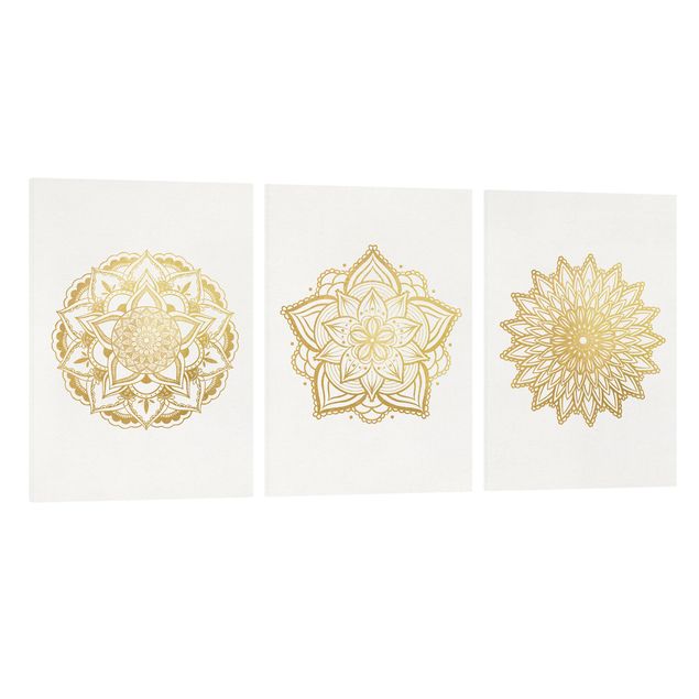 Obrazy nowoczesny Mandala Flower Sun Illustration Set Złoto