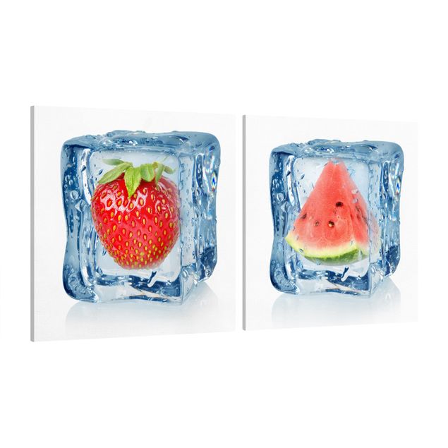 Obrazy z motywem kwiatowym Truskawka i melon w kostce lodu