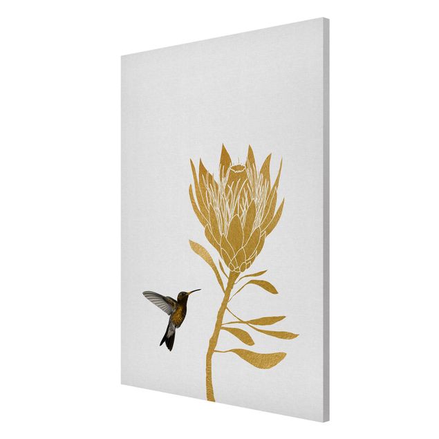 Nowoczesne obrazy Koliber i tropikalny złoty kwiat