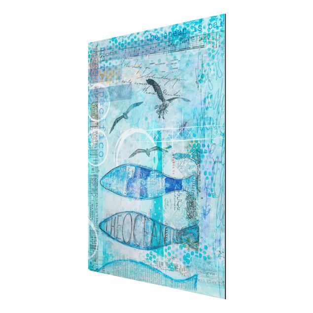 Nowoczesne obrazy Kolorowy kolaż - Niebieskie rybki