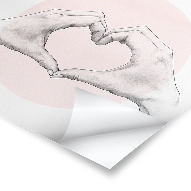 Laura Graves Art obrazy Ilustracja Serce Dłonie Koło Różowy Biały