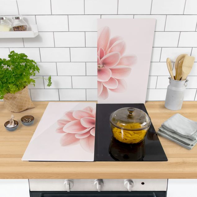 Szklana płyta ochronna na kuchenkę - Dahlia Różowy pastelowy kwiat centrowany