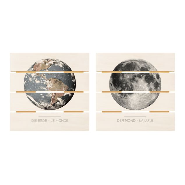 Obraz z drewna 2-częściowy - Księżyc i Ziemia