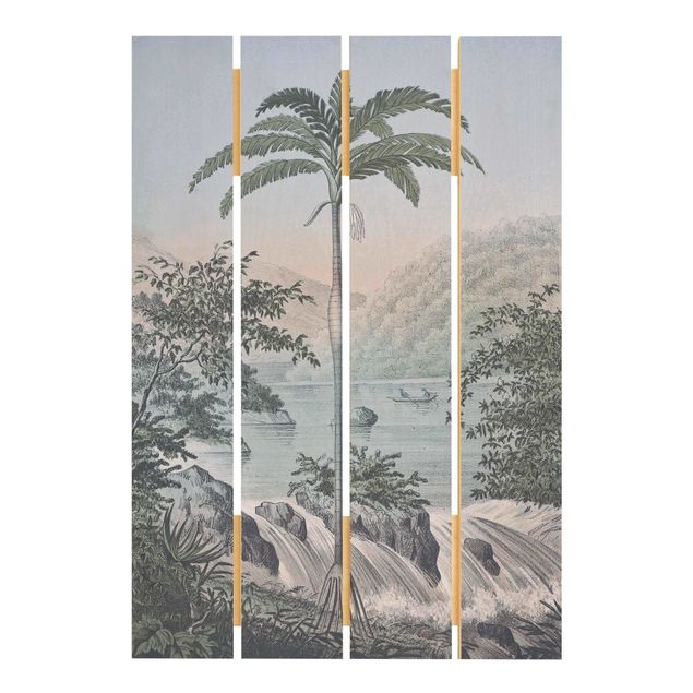 Obrazy na drewnie Ilustracja w stylu vintage - Pejzaż z drzewem palmowym
