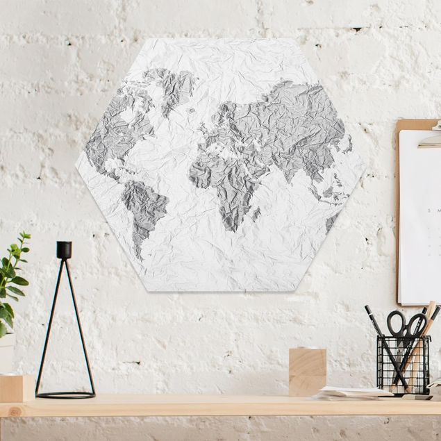 Obrazy do salonu nowoczesne Papierowa mapa świata biała szara