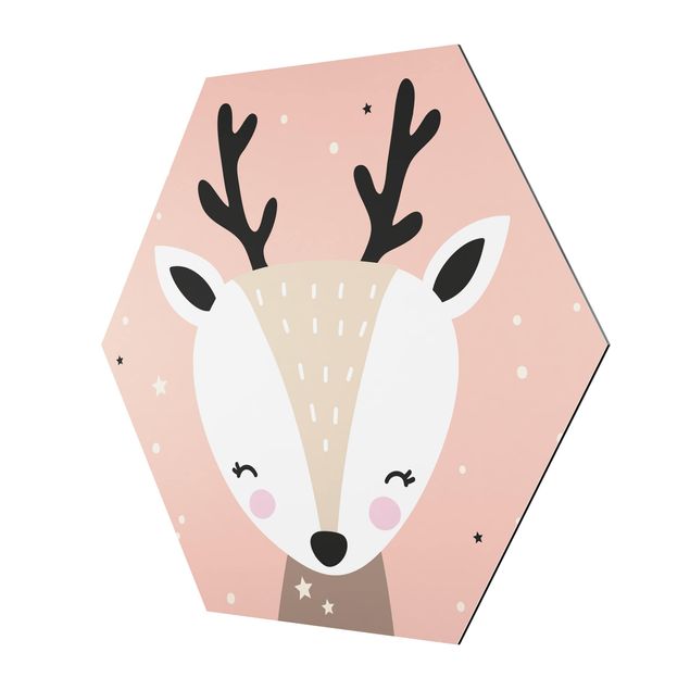 Obraz heksagonalny z Alu-Dibond - Happy Deer (Szczęśliwy jeleń)