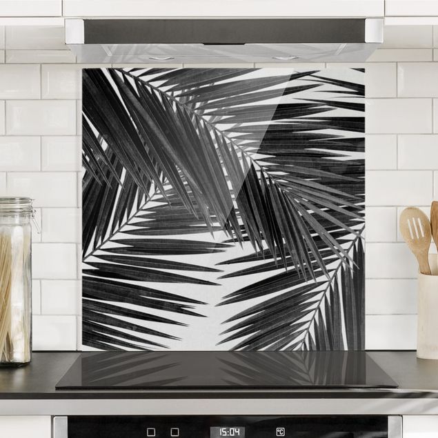 Dekoracja do kuchni Widok na liście palmy, czarno-biały
