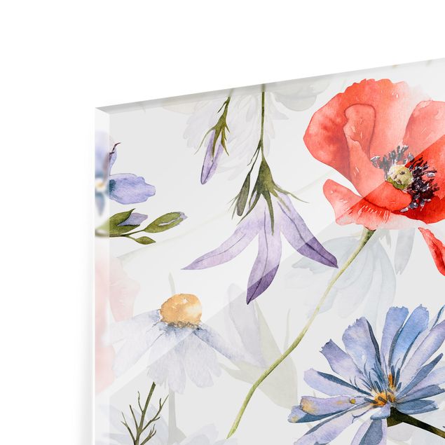 Panel kuchenny - Watercolour Poppy With Cloverleaf - Format poziomy 1:1