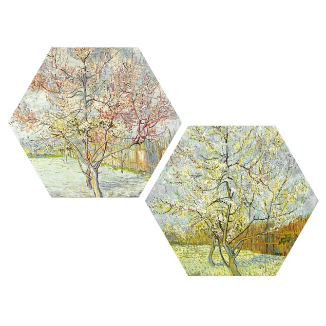 Obrazy impresjonistyczne Vincent van Gogh - Kwitnące drzewa brzoskwiniowe w ogrodzie
