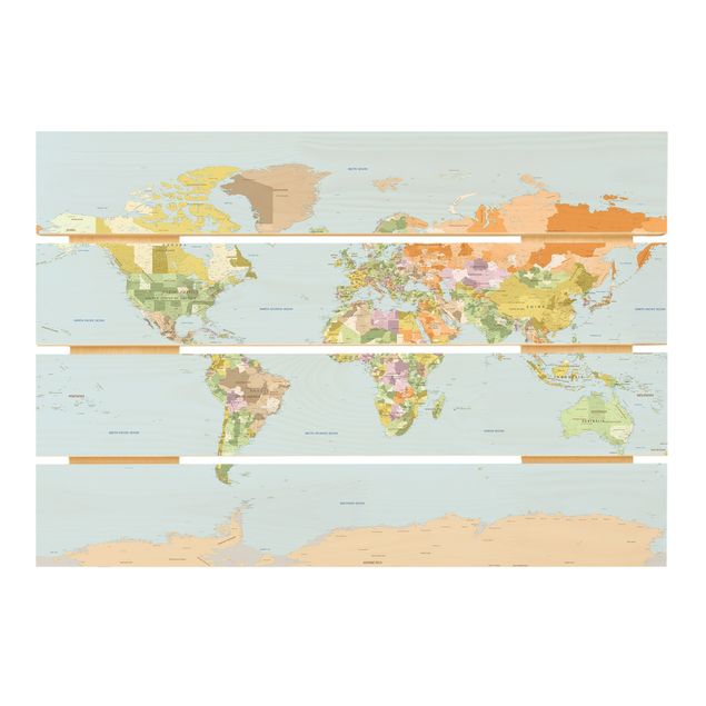 Obraz z drewna - Polityczna mapa świata
