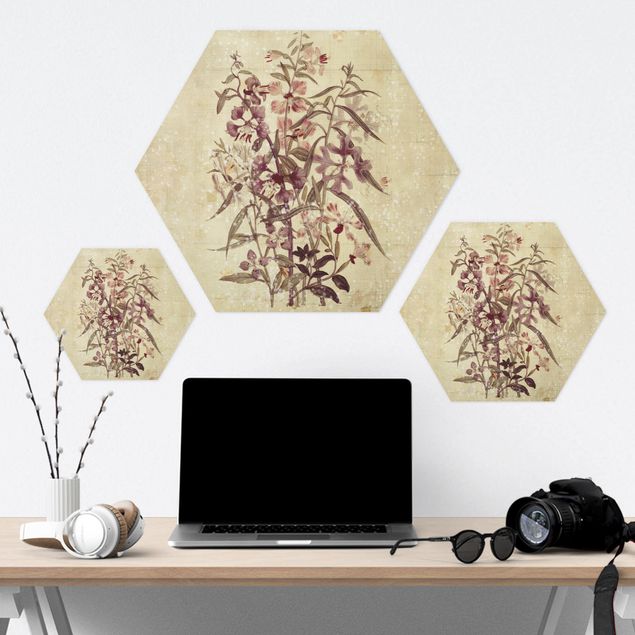 Obraz heksagonalny z Alu-Dibond - Vintage floral Linen Look
