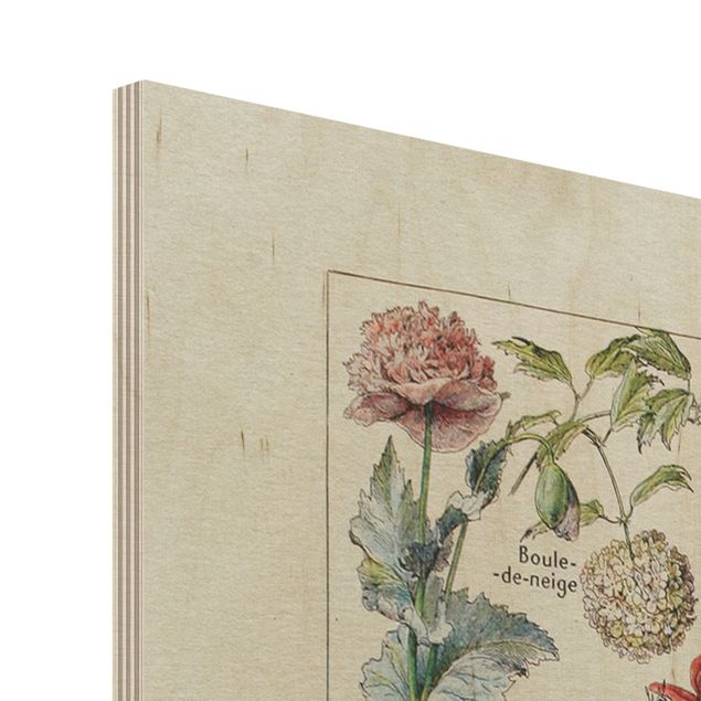 Obraz z drewna - Tablica edukacyjna w stylu vintage Kwiaty V