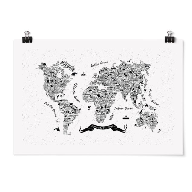 Obrazy zwierzęta Typografia Mapa świata biała