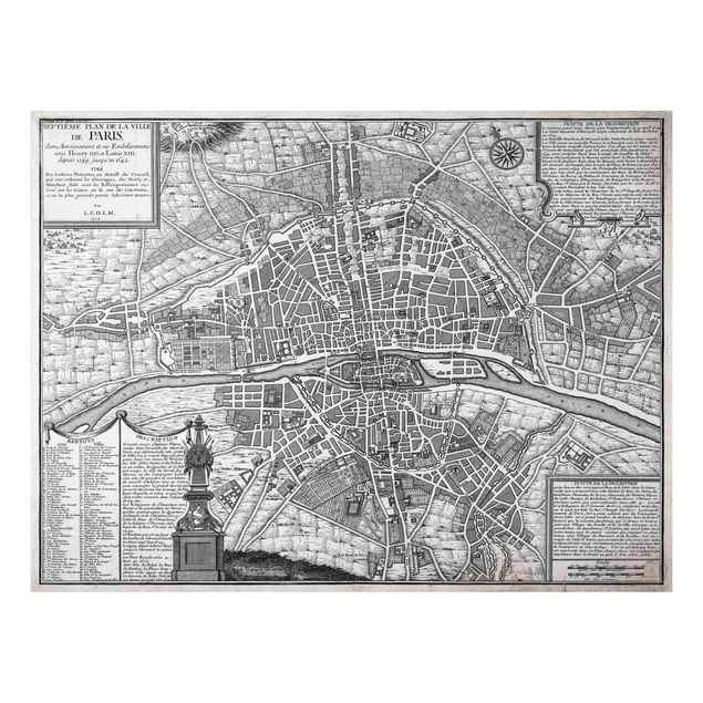 Obrazy do salonu nowoczesne Mapa miasta w stylu vintage Paryża ok. 1600 r.