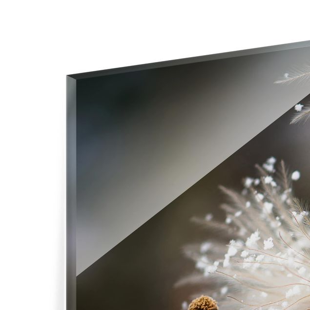 Panel szklany do kuchni - Dandeliony z płatkami śniegu