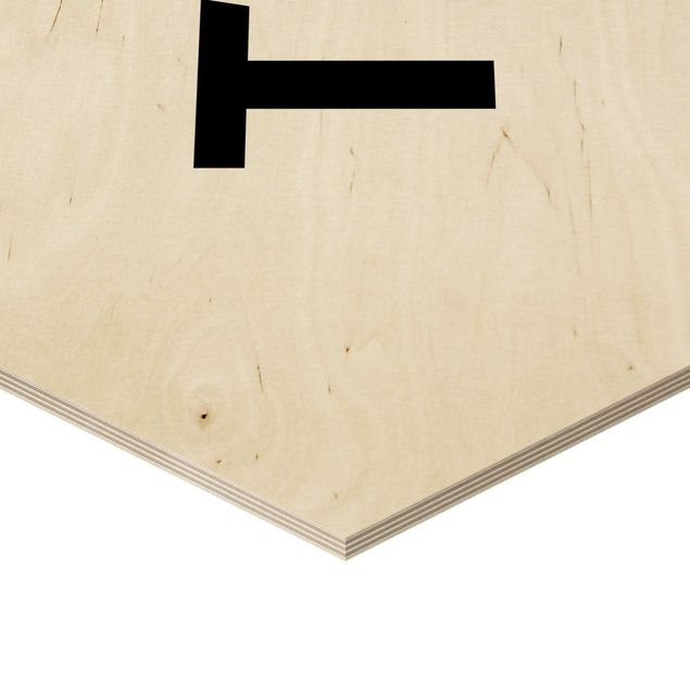 Obraz heksagonalny z drewna - Biała litera T