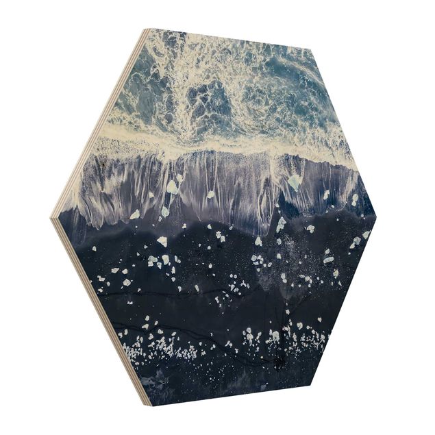 Obraz heksagonalny z drewna - Widok z góry - Jökulsárlón na Islandii