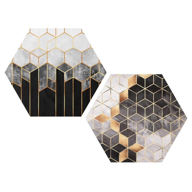 Obraz heksagonalny z Forex 2-częściowy - Złota geometria Zestaw akwareli