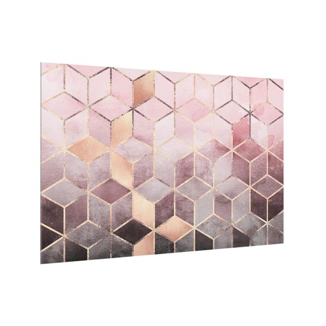 Panele szklane do kuchni Różowo-szara złota geometria
