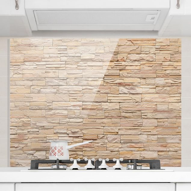 Dekoracja do kuchni Asian Kamienna ściana- duży, jasny kamienny mur z domowych kamieni