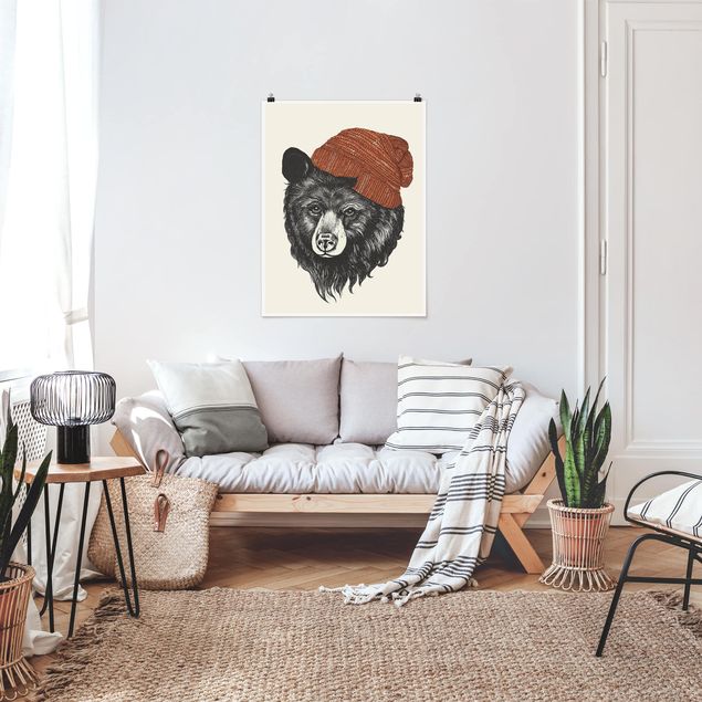 Obrazy do salonu nowoczesne Ilustracja Niedźwiedź z czerwoną czapką Rysunek