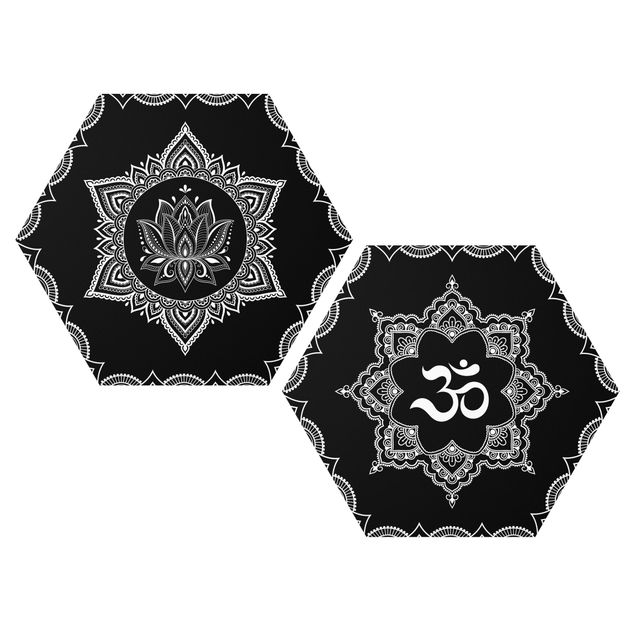 Obraz heksagonalny z Alu-Dibond 2-częściowy - Zestaw ilustracji Lotus OM Czarny