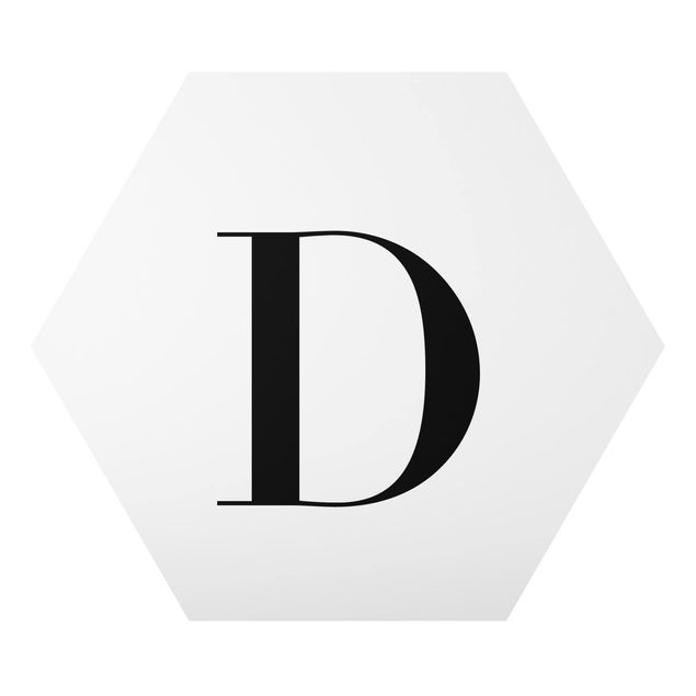 Obraz heksagonalny z Alu-Dibond - Biała litera Szeryf D