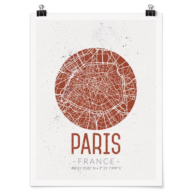 Obrazy powiedzenia Mapa miasta Paryż - Retro