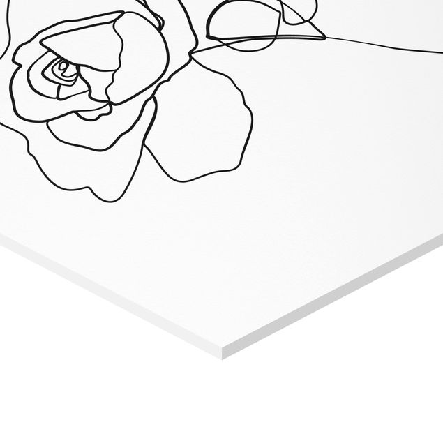 Obraz heksagonalny Line Art Róża czarno-biały