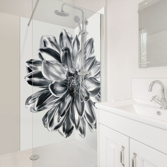 Tylna ścianka prysznicowa - Dahlia Flower Silver Metallic