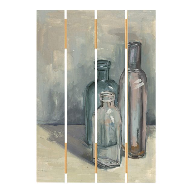 Obraz z drewna - Nieruchome życie w szklanych butelkach I