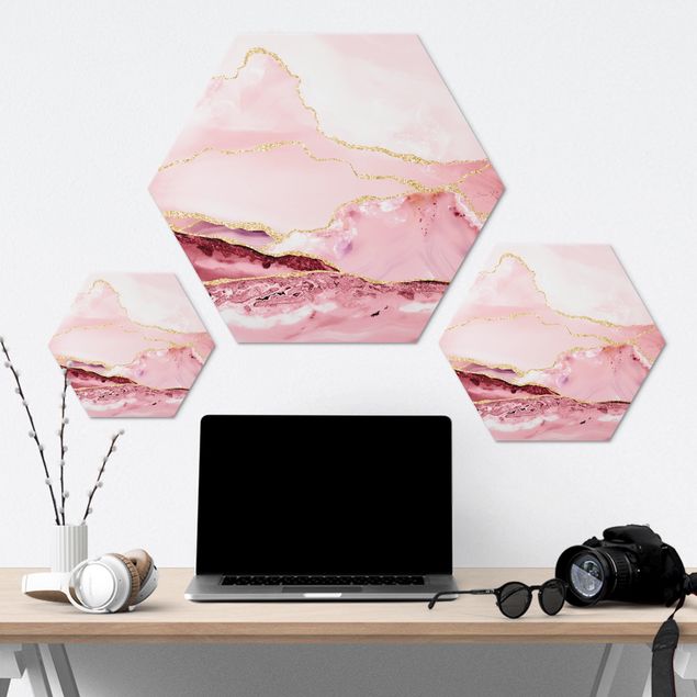 Uta Naumann obrazy Abstrakcyjne góry różowe ze złotymi liniami