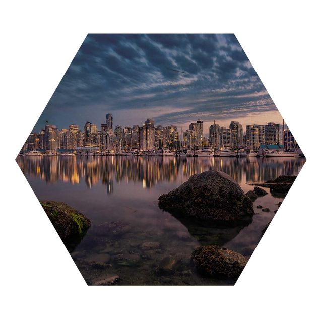 Obraz heksagonalny z drewna - Vancouver o zachodzie słońca