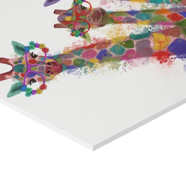 Obraz heksagonalny z Forex - Rainbow Splash Żyrafa Trio