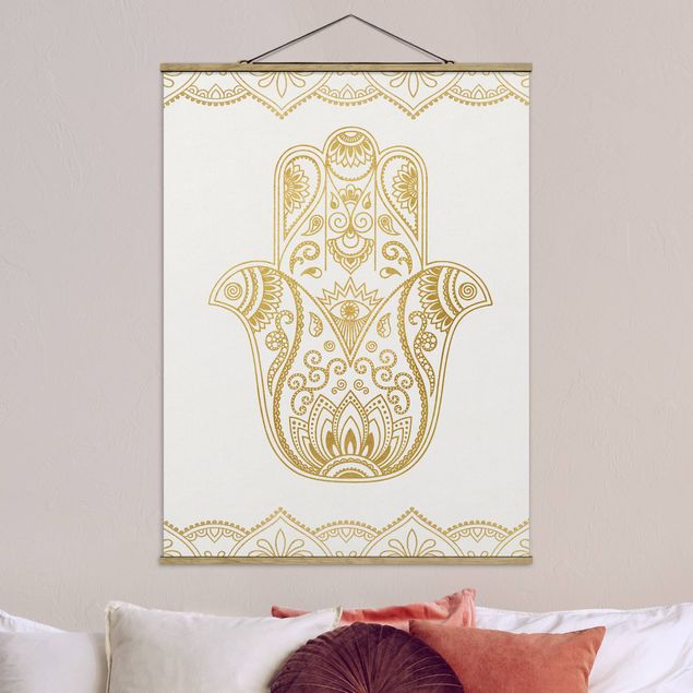 Dekoracja do kuchni Hamsa Hand Lotus OM Zestaw ilustracji złoty