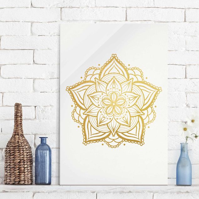 Dekoracja do kuchni Mandala Flower Illustration białe złoto